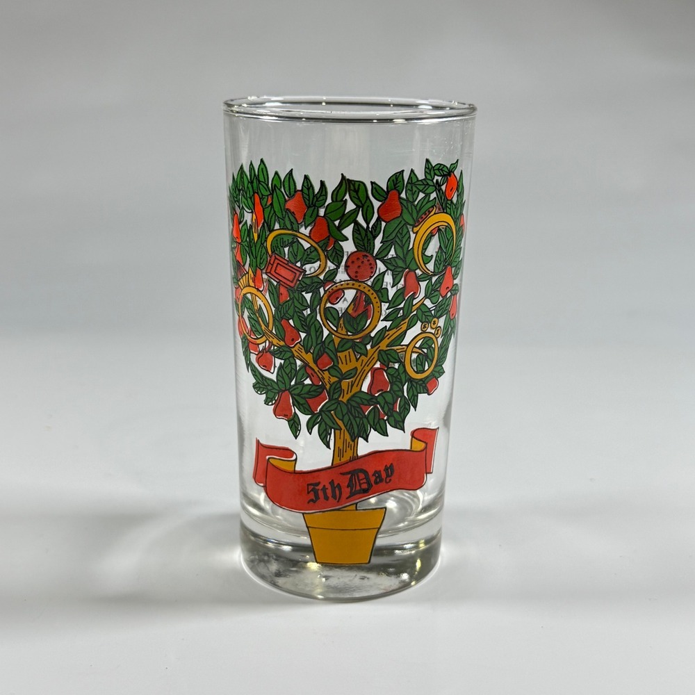 VTG 12 Days of Christmas 5th Day Golden Rings‎ Highball Glass Indiana Glass